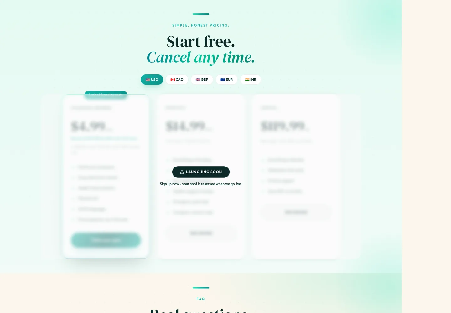 cureva.app Pricing section
