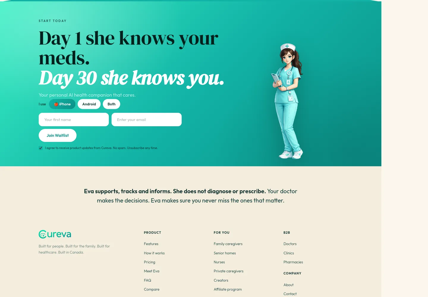 cureva.app Email Capture section