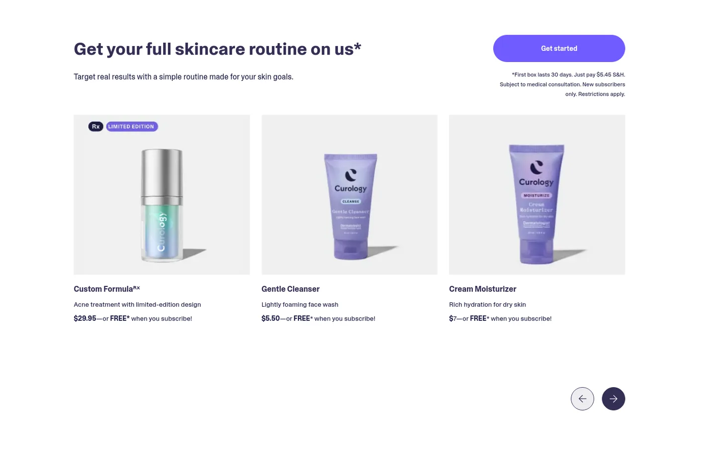 curology.com Pricing section