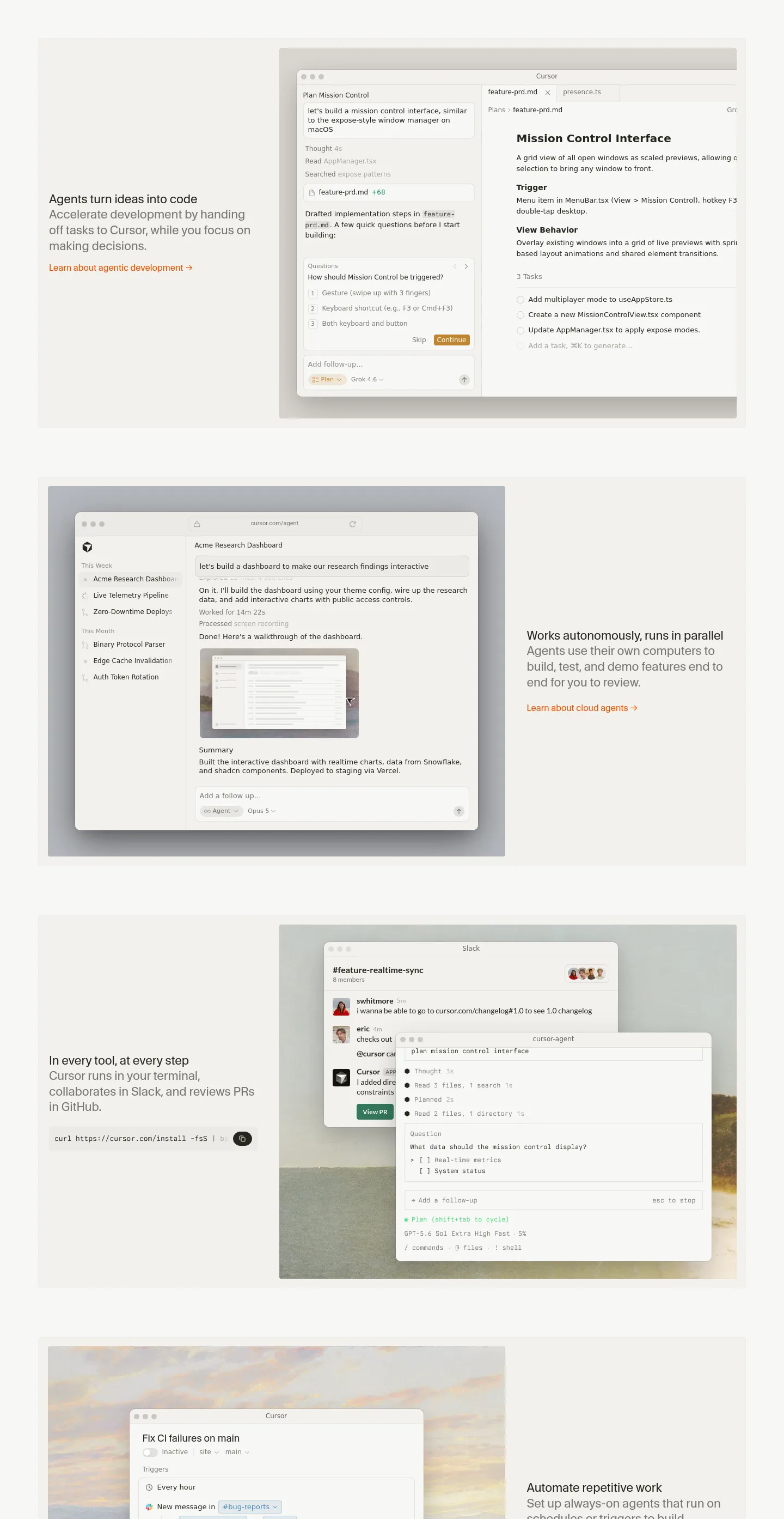 cursor.com Features section