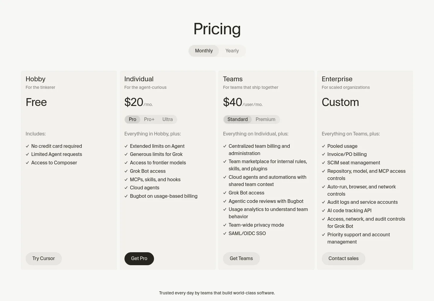 cursor.com Hero section