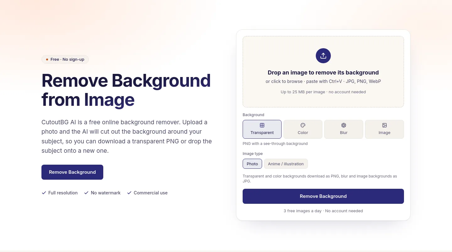 cutoutbg.ai — a real Hero section