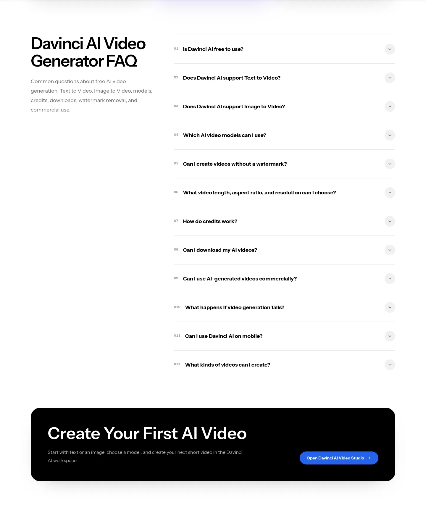 davinci-ai.pro — a real FAQ section