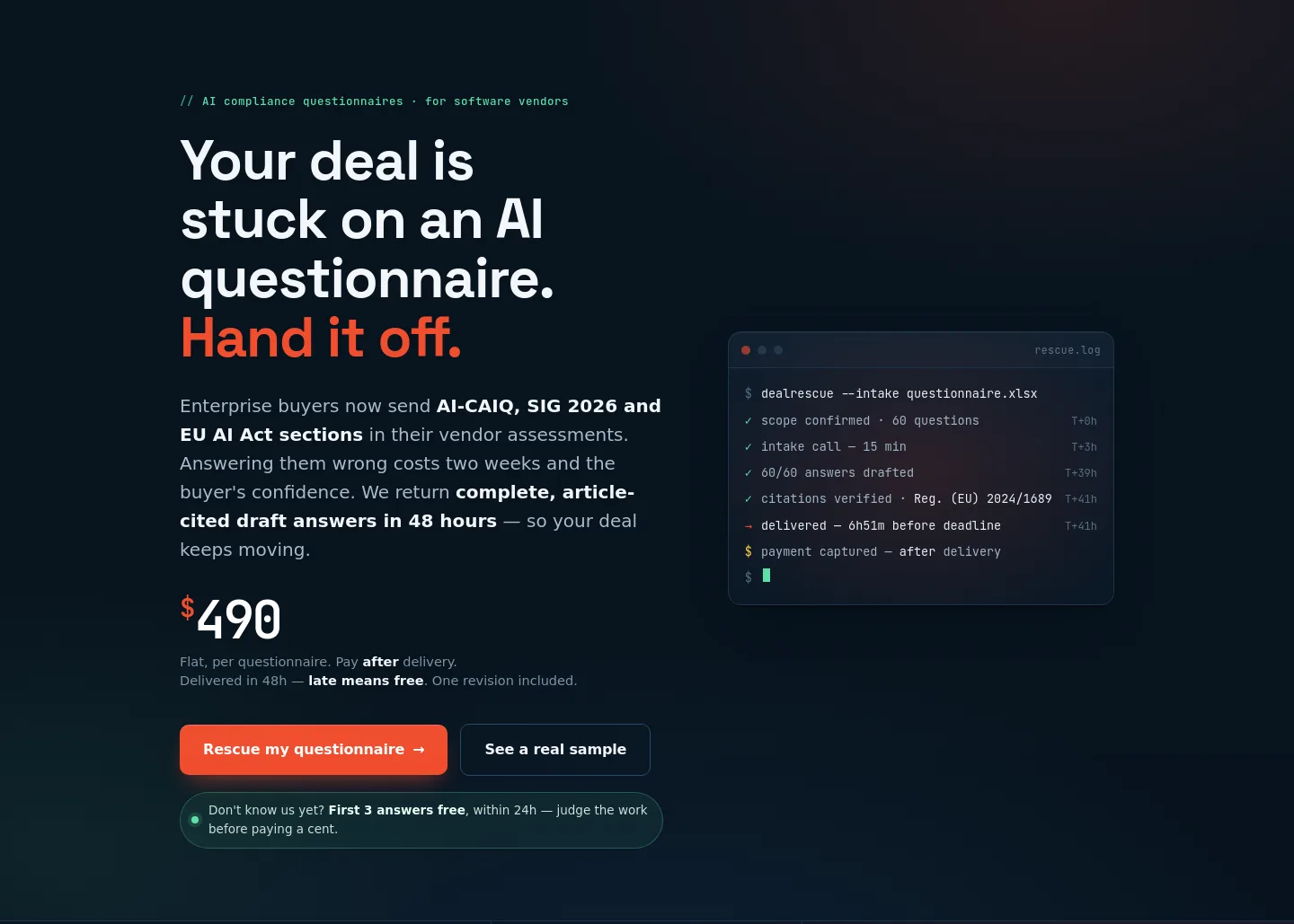 dealrescue.grantmastermind.com — a real Hero section