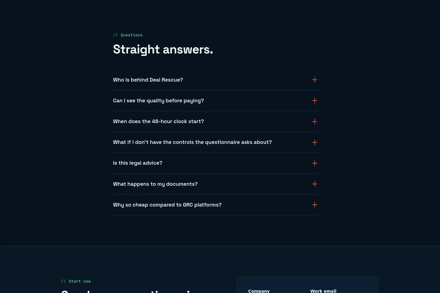 dealrescue.grantmastermind.com — a real FAQ section