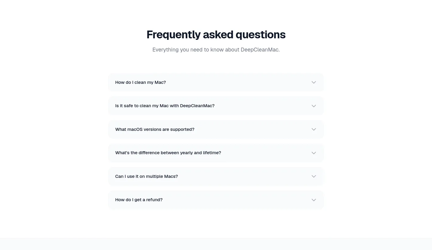 deepcleanmac.com — a real FAQ section