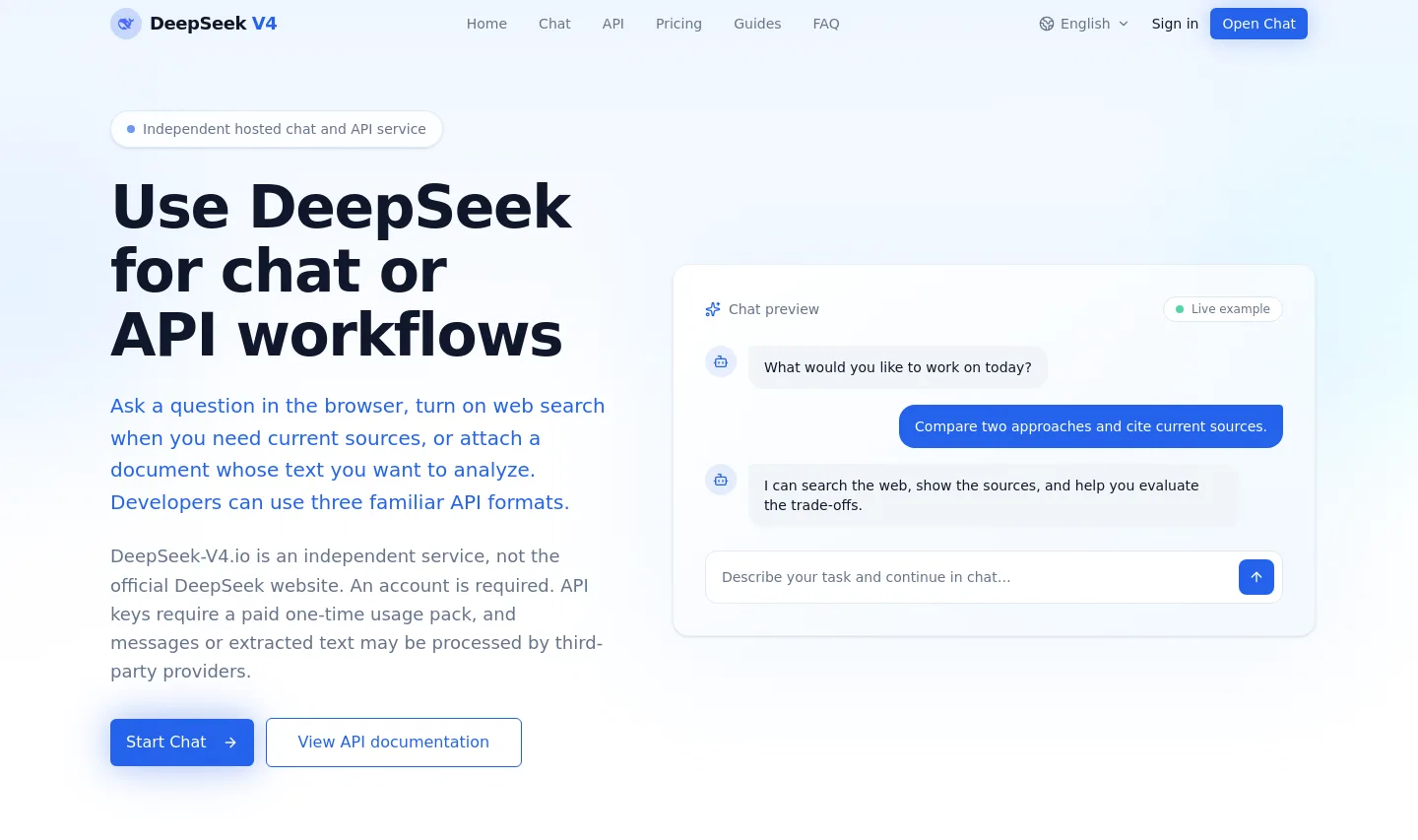 deepseek-v4.io Hero section