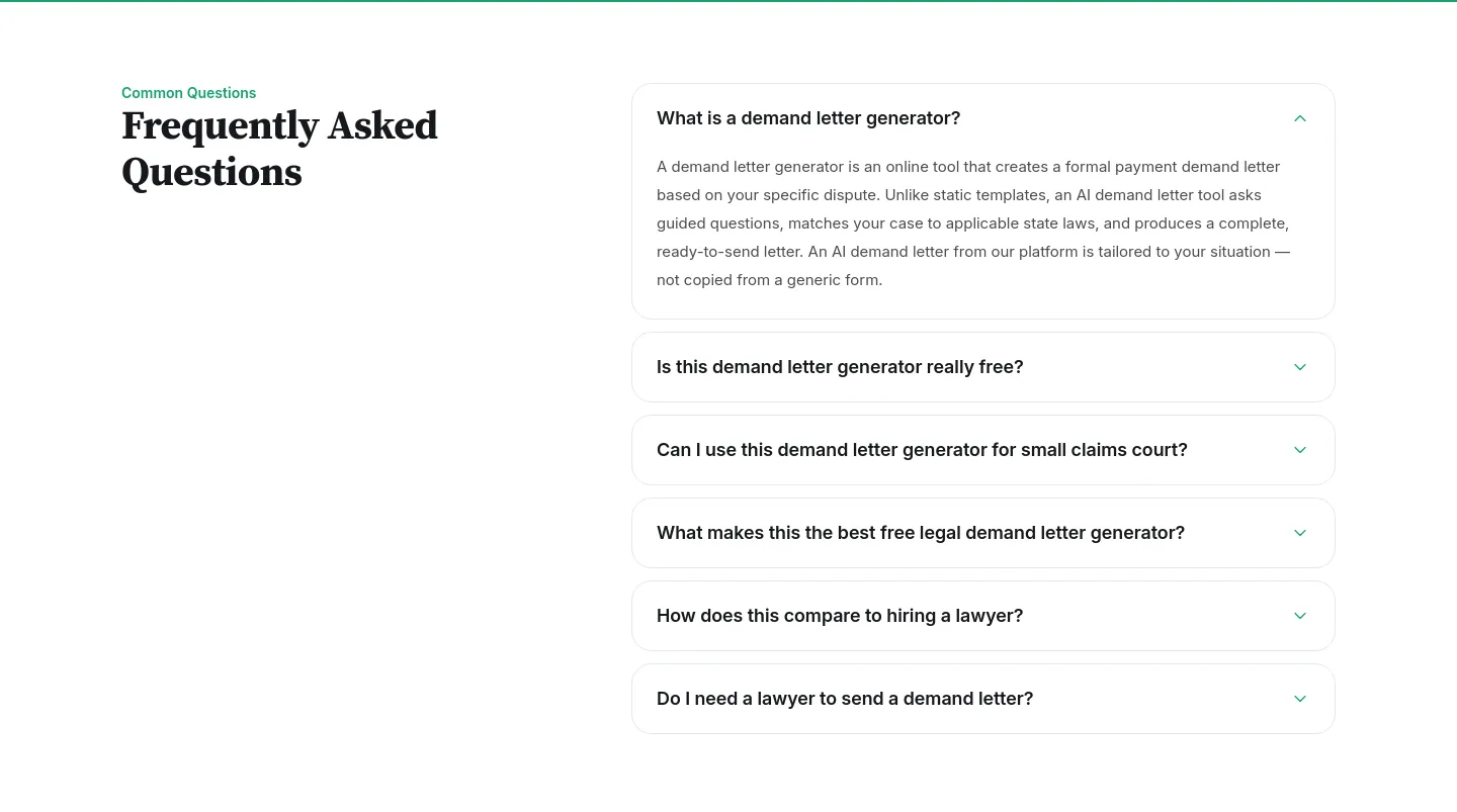 demandletter.ai FAQ section