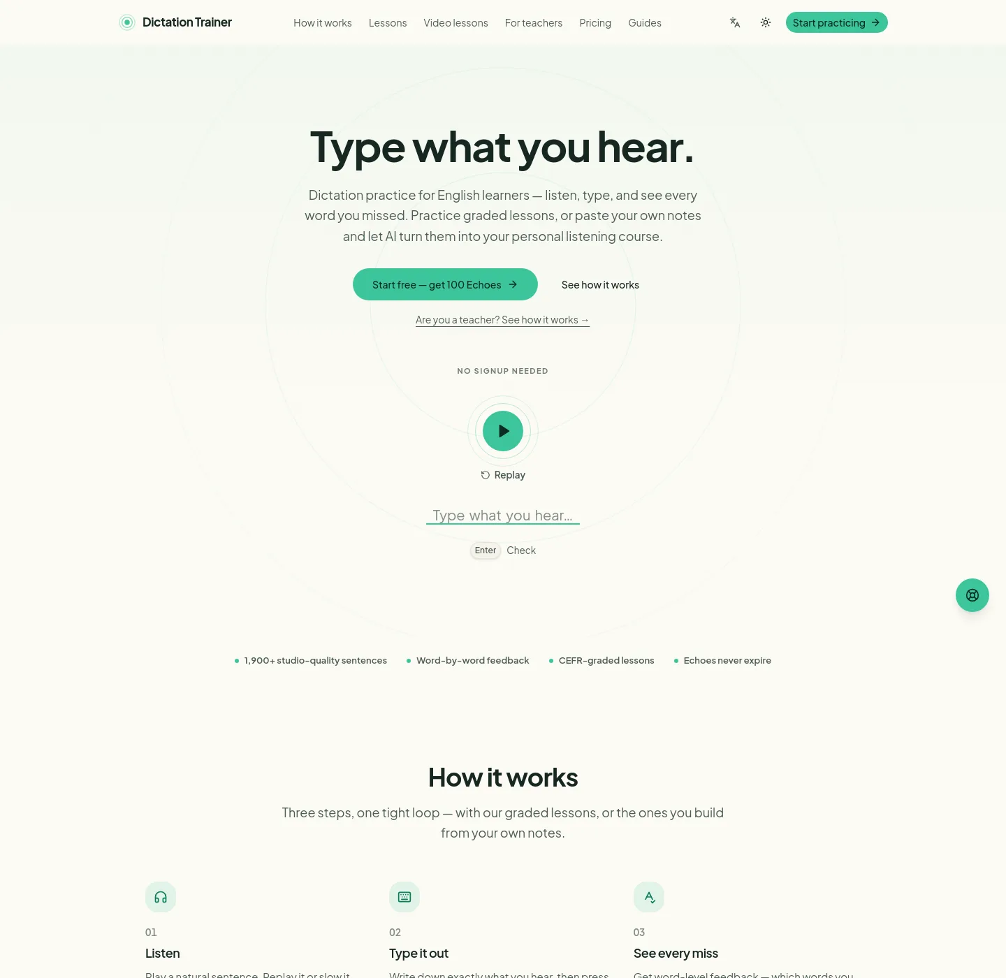 dictationtrainer.com — a measured funnel