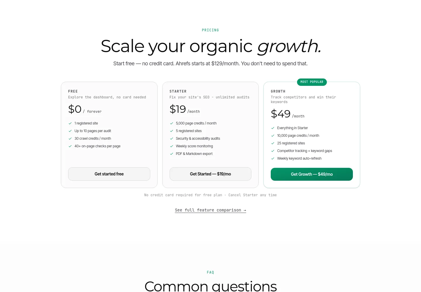 didyouseo.com Pricing section