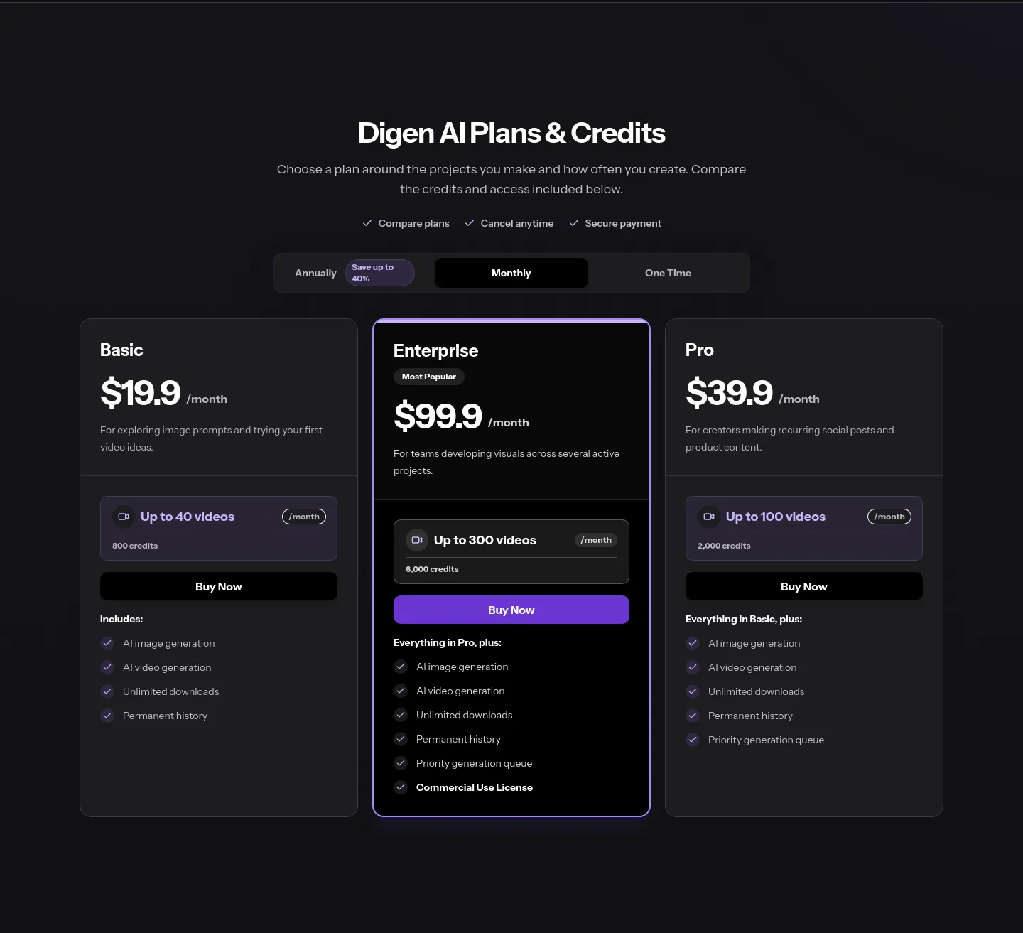 digenai.pro — a real Pricing section