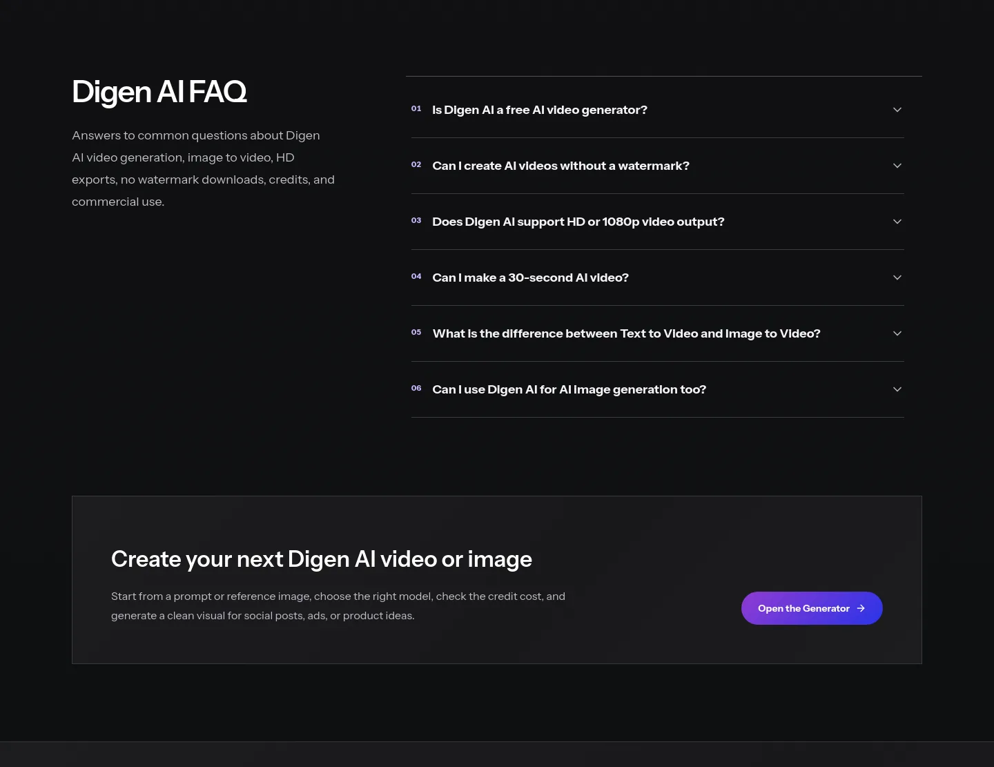 digenai.pro — a real FAQ section