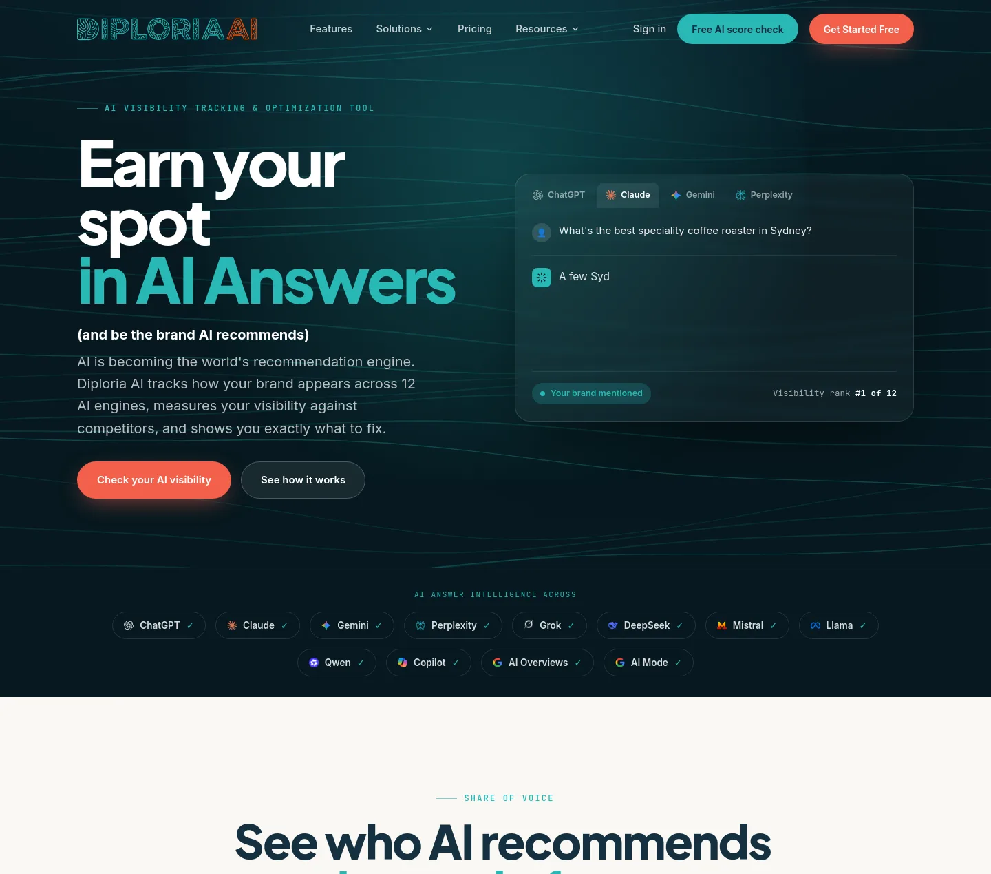 diploria.ai — a real Hero section