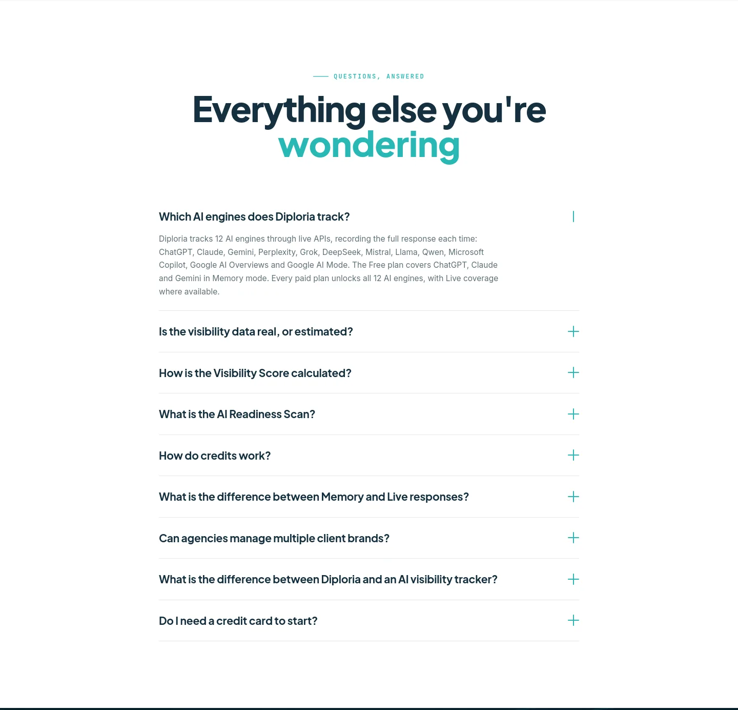 diploria.ai FAQ section