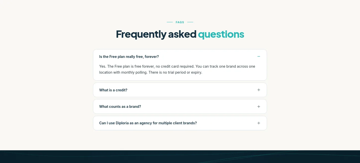 diploria.ai FAQ section