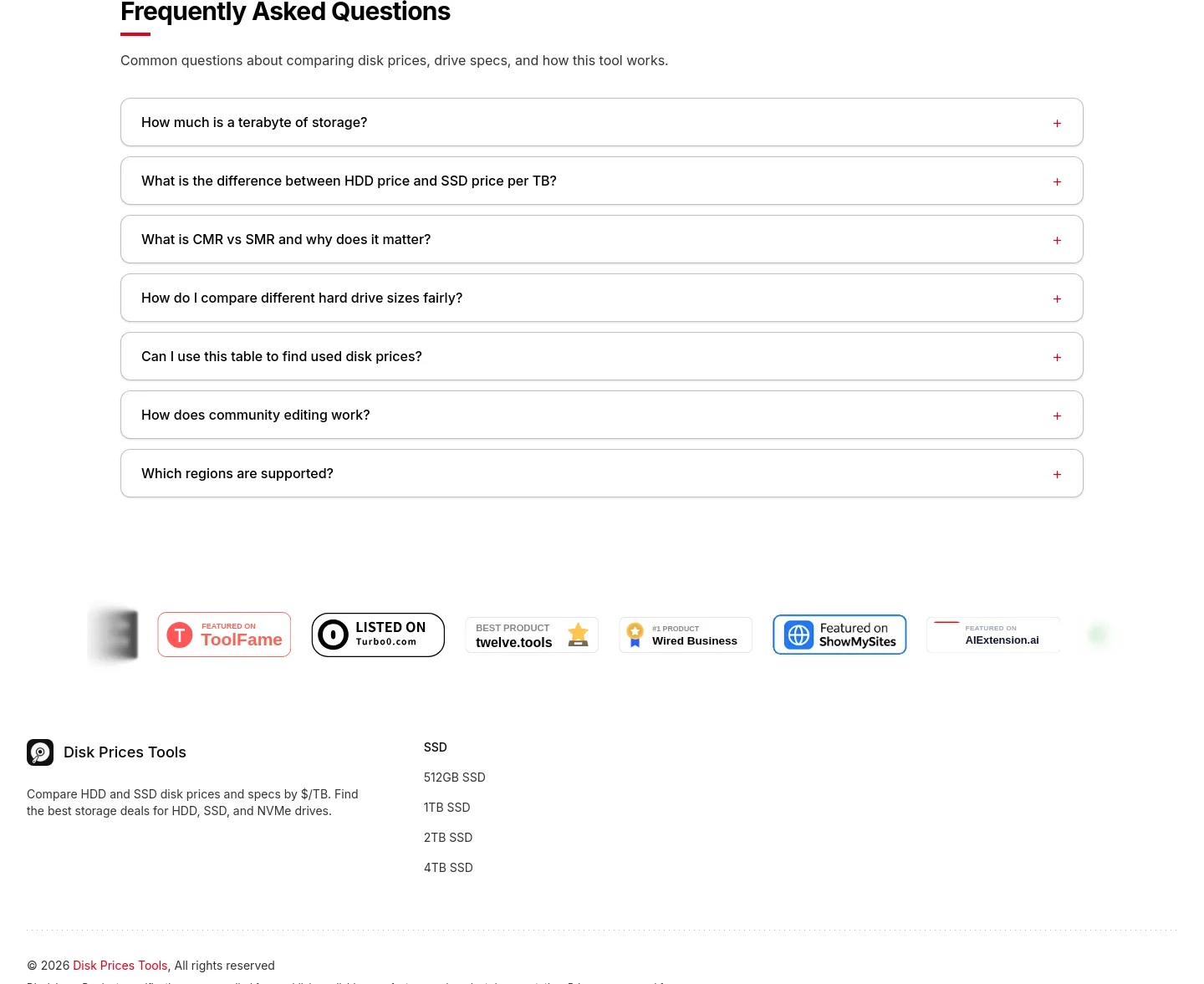 diskprices.tools FAQ section