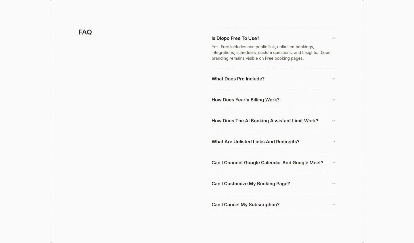 dlopo.com — a real FAQ section