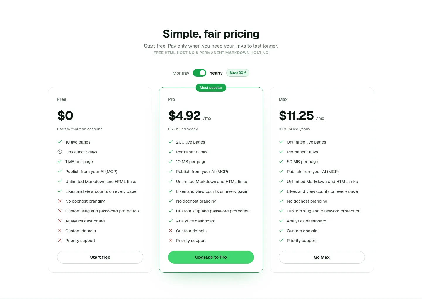 dochost.io Pricing section