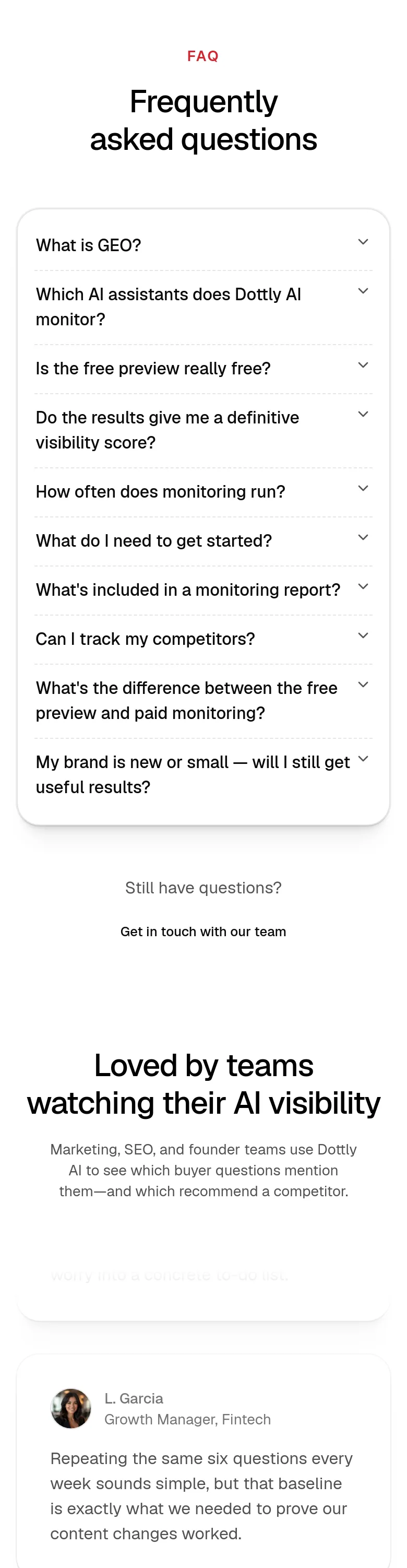 dottlyai.com FAQ section