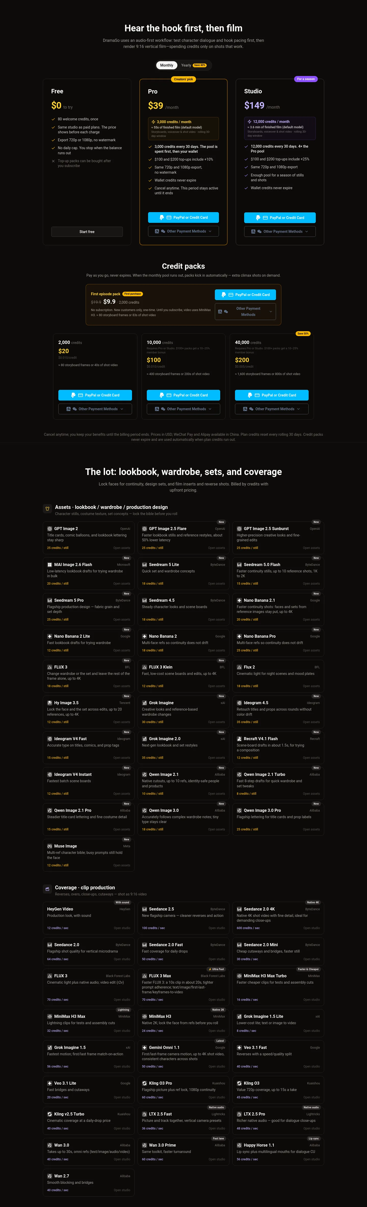 drama.so — a real Pricing section