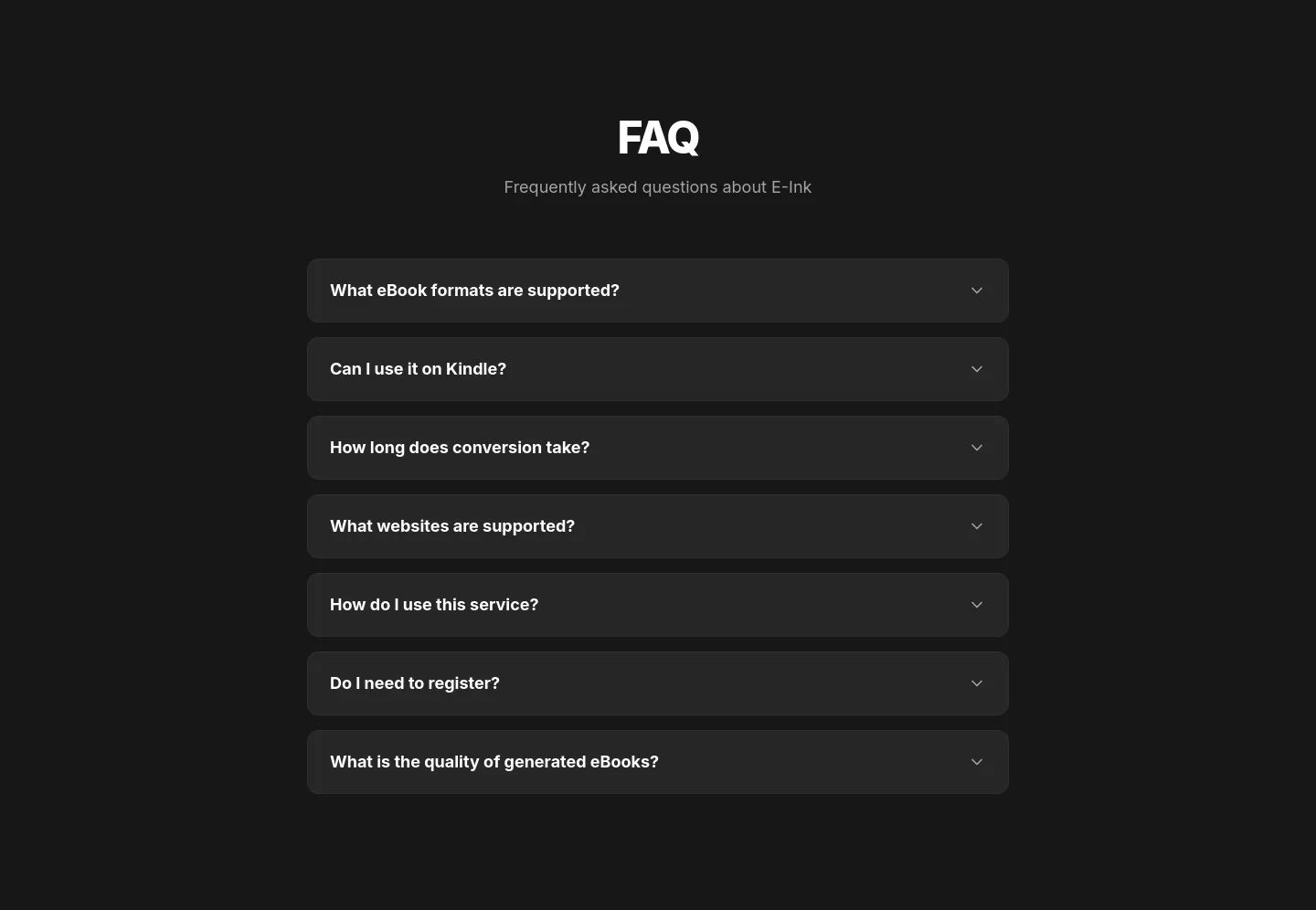 e-ink.me FAQ section