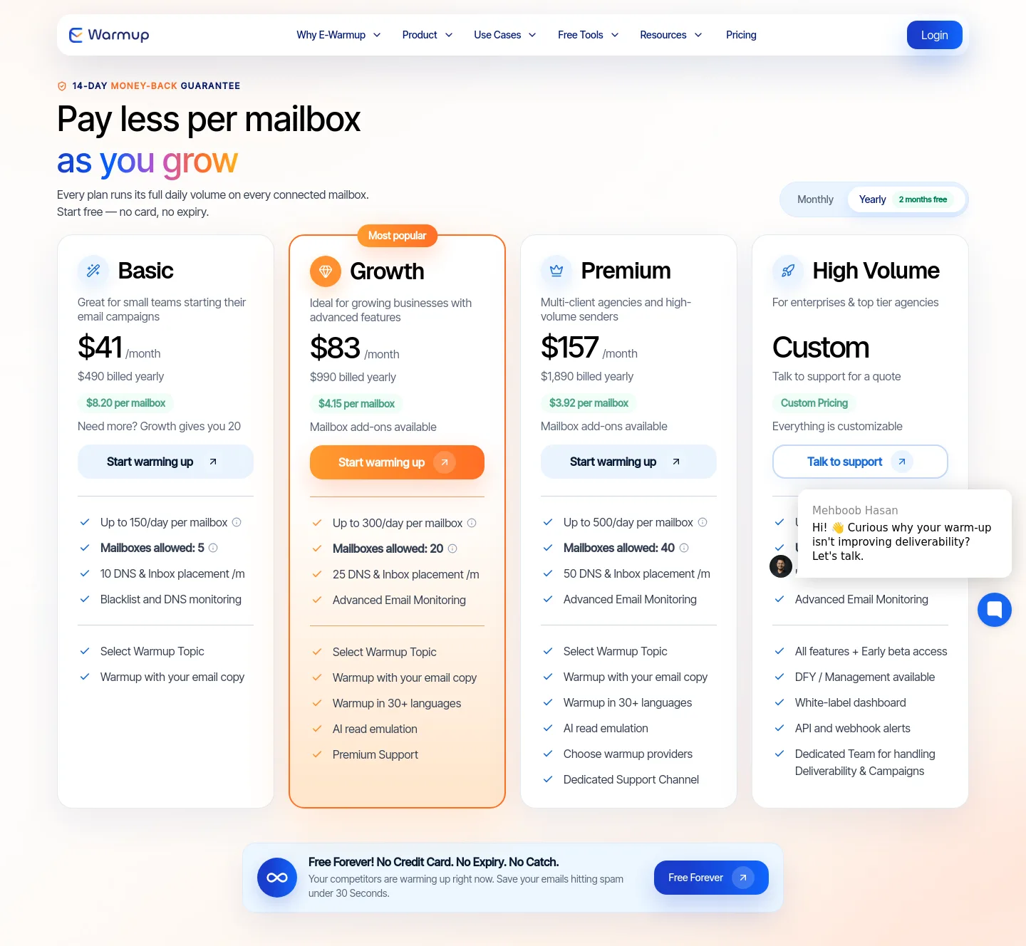 e-warmup.com Pricing section