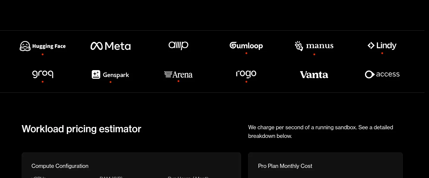e2b.dev — a real Logo Wall section
