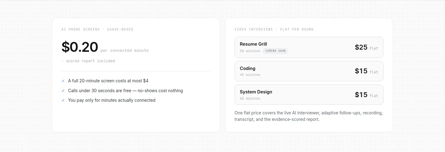 easyinterview.life Pricing section