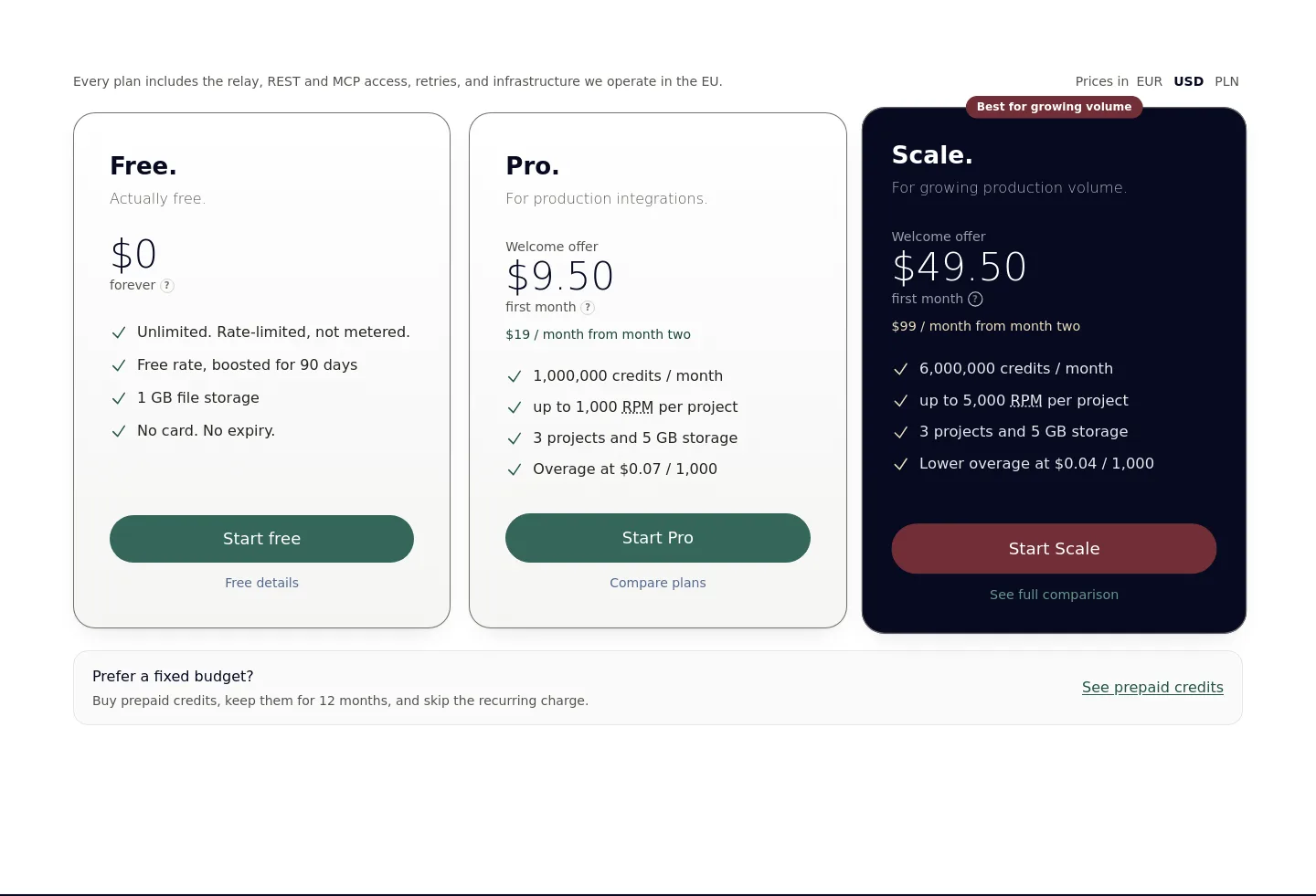 echorelay.dev Pricing section