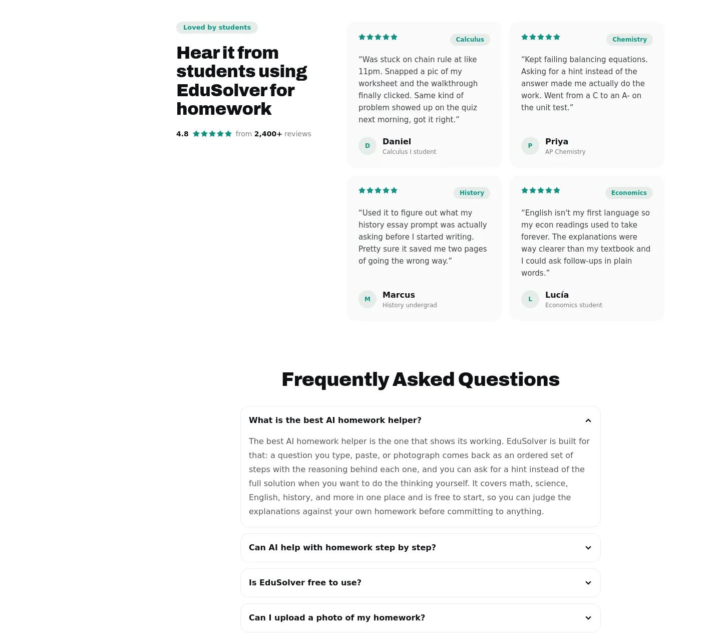 edusolver.io — a real Logo Wall section