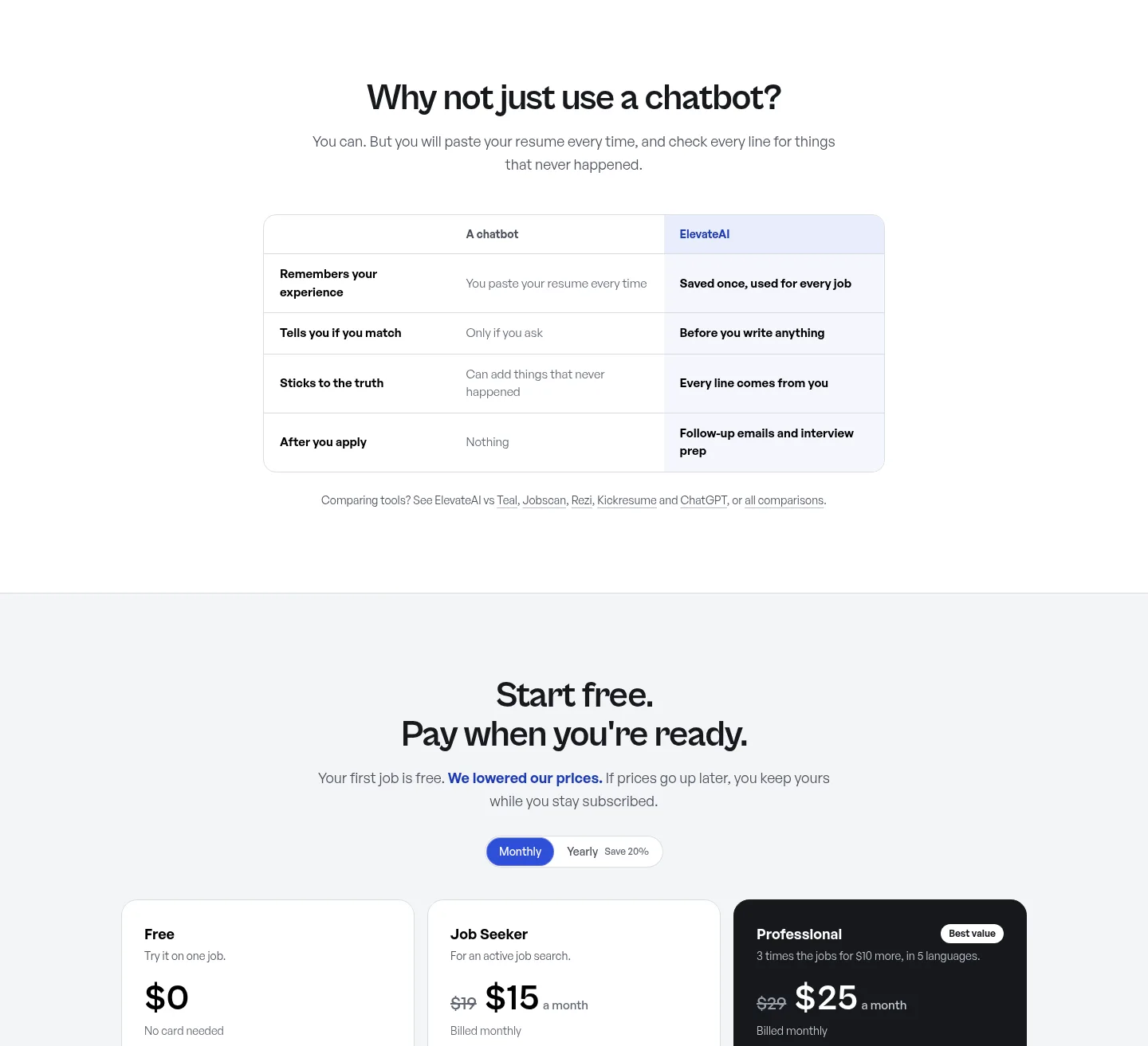 elev-ai.com — a real Comparison section