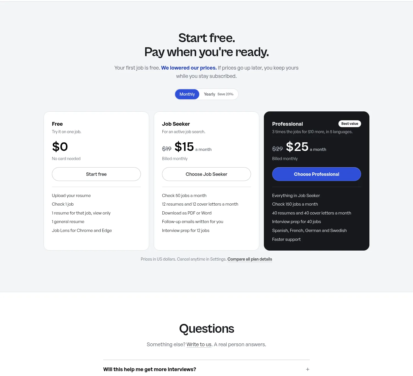 elev-ai.com — a real Pricing section