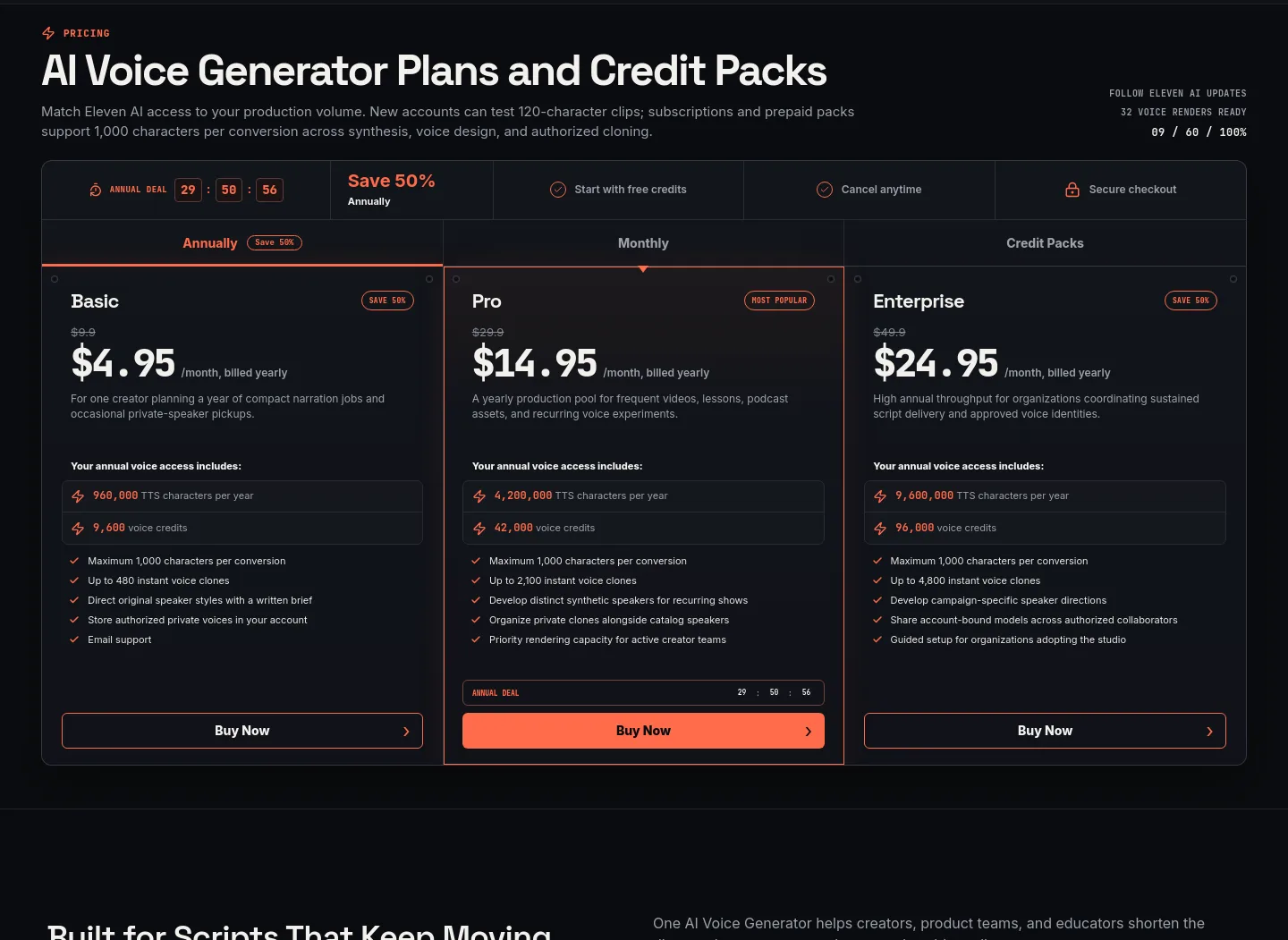 elevenai.app Pricing section