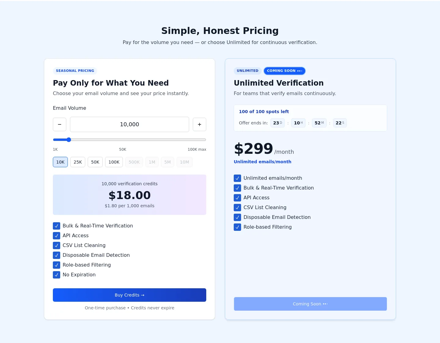 emailverifier.io Pricing section