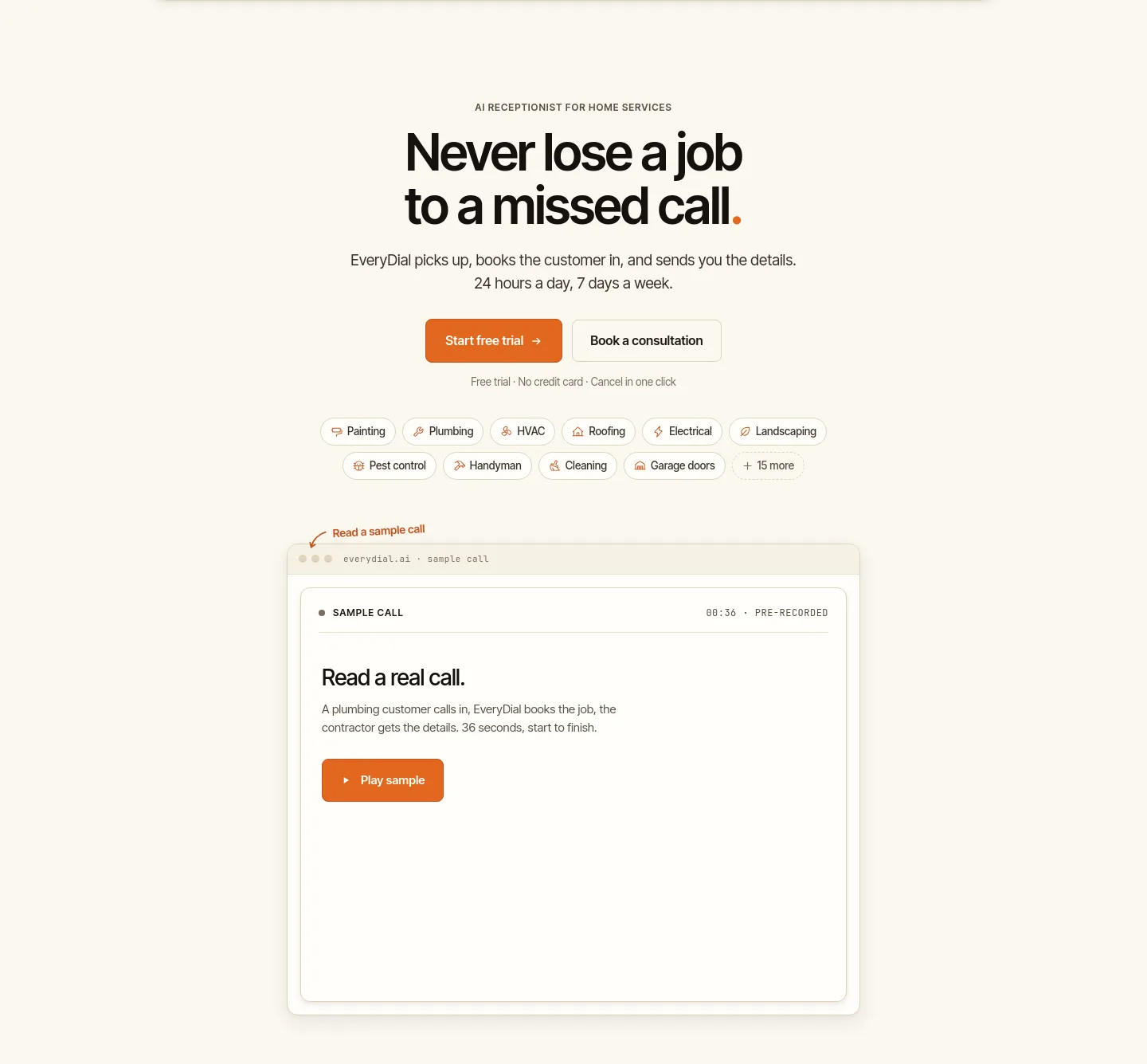 everydial.ai — a real Hero section