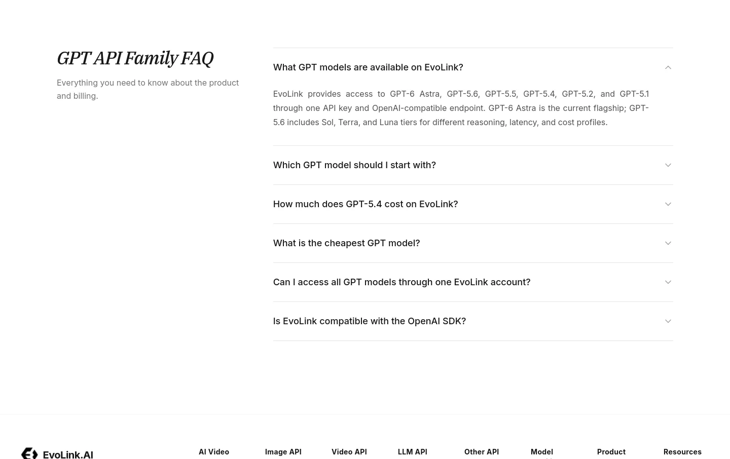 evolink.ai FAQ section