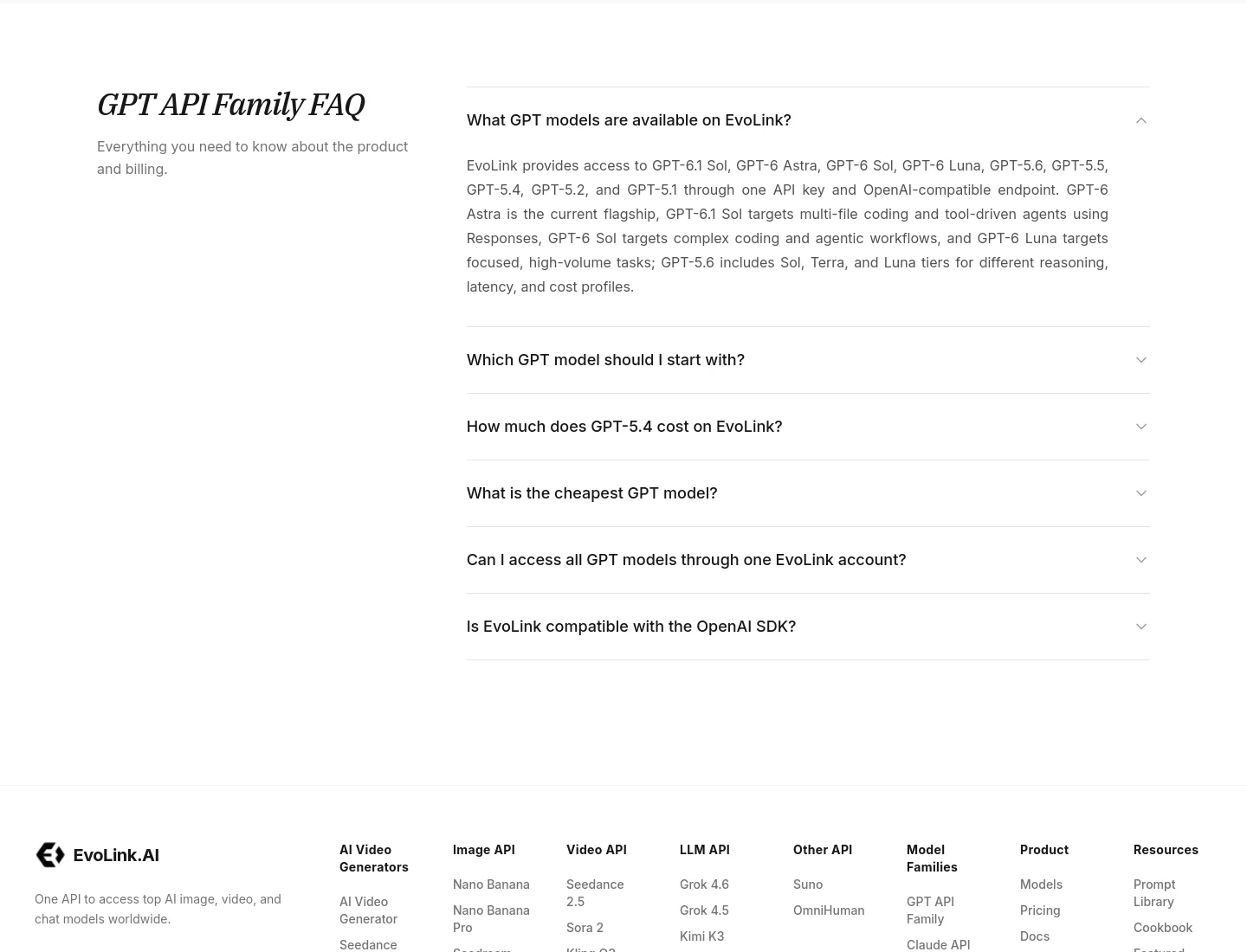 evolink.ai — a real FAQ section