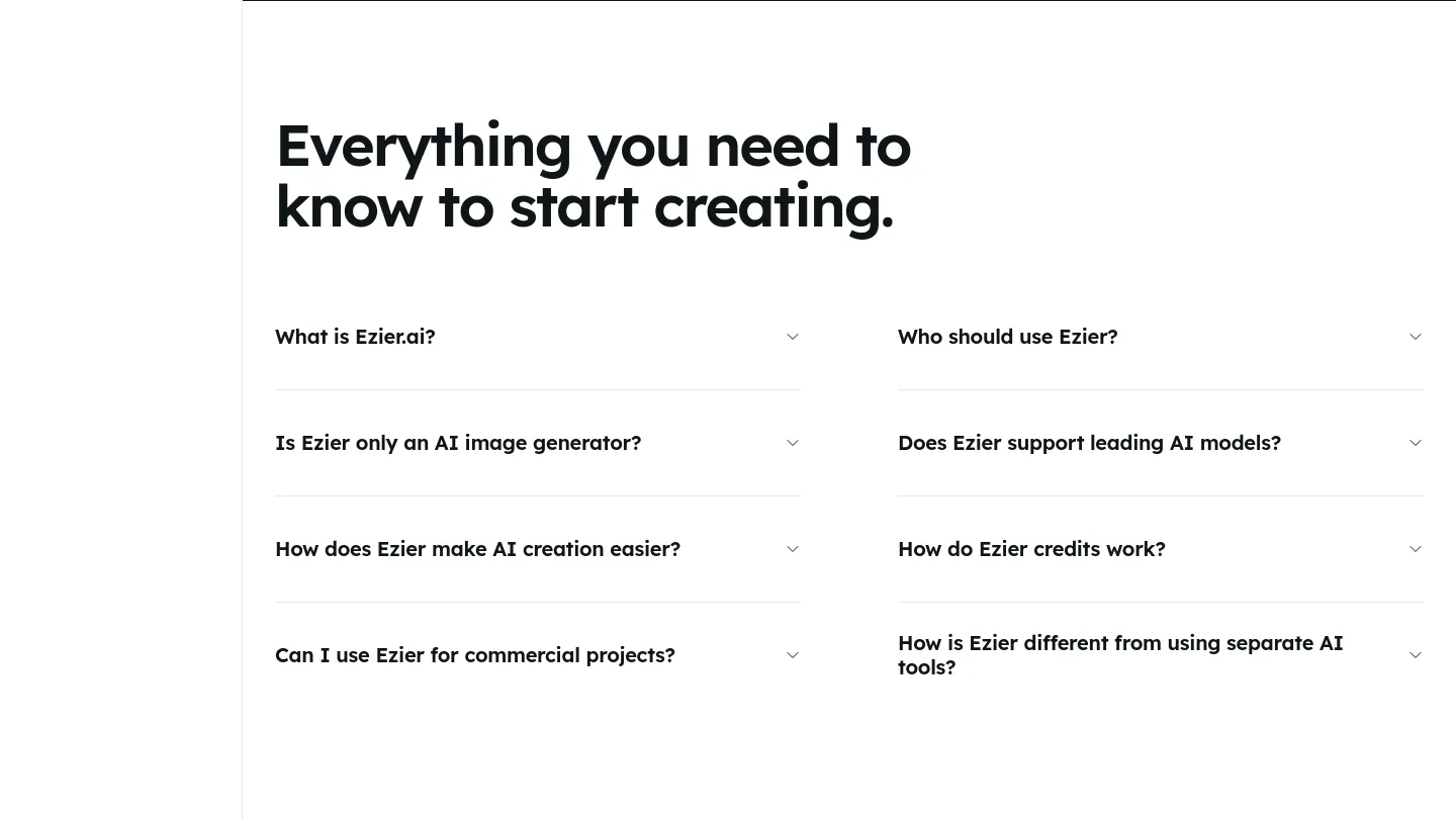 ezier.ai — a real FAQ section