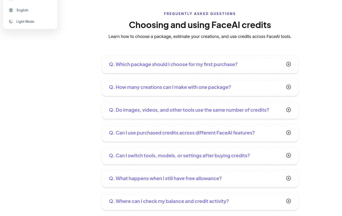 faceai.art — a real FAQ section