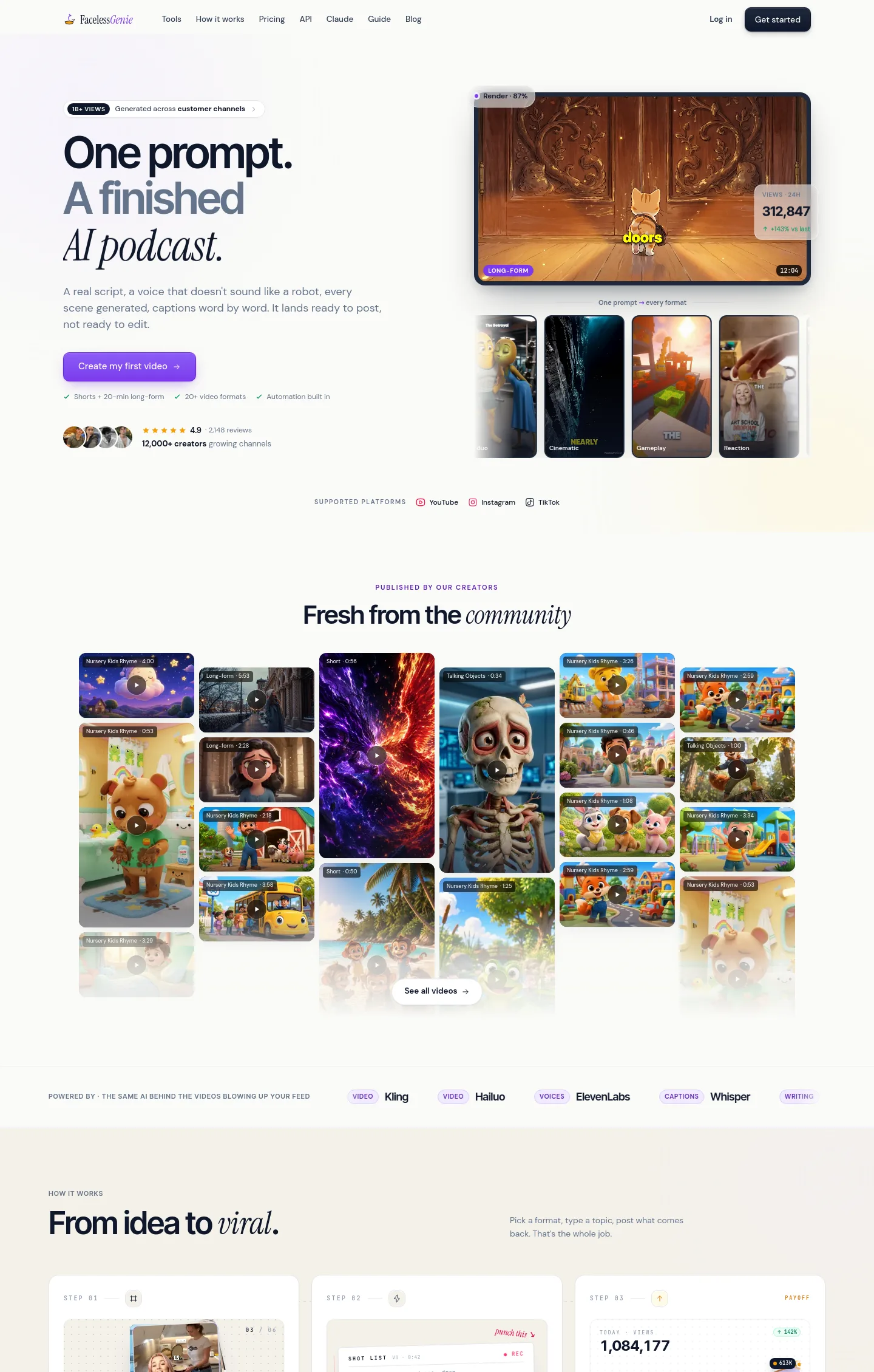 facelessgenie.ai — a measured funnel