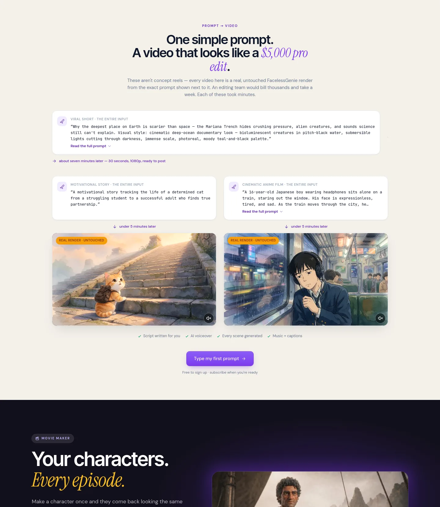 facelessgenie.ai Features section