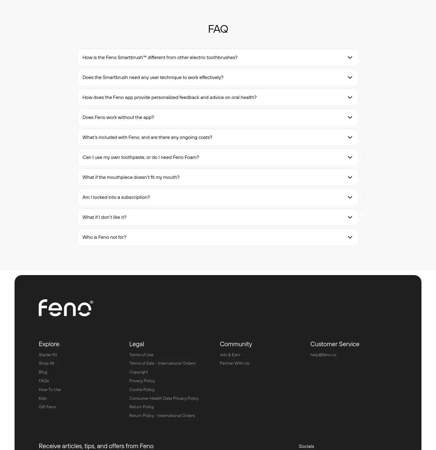 feno.co FAQ section