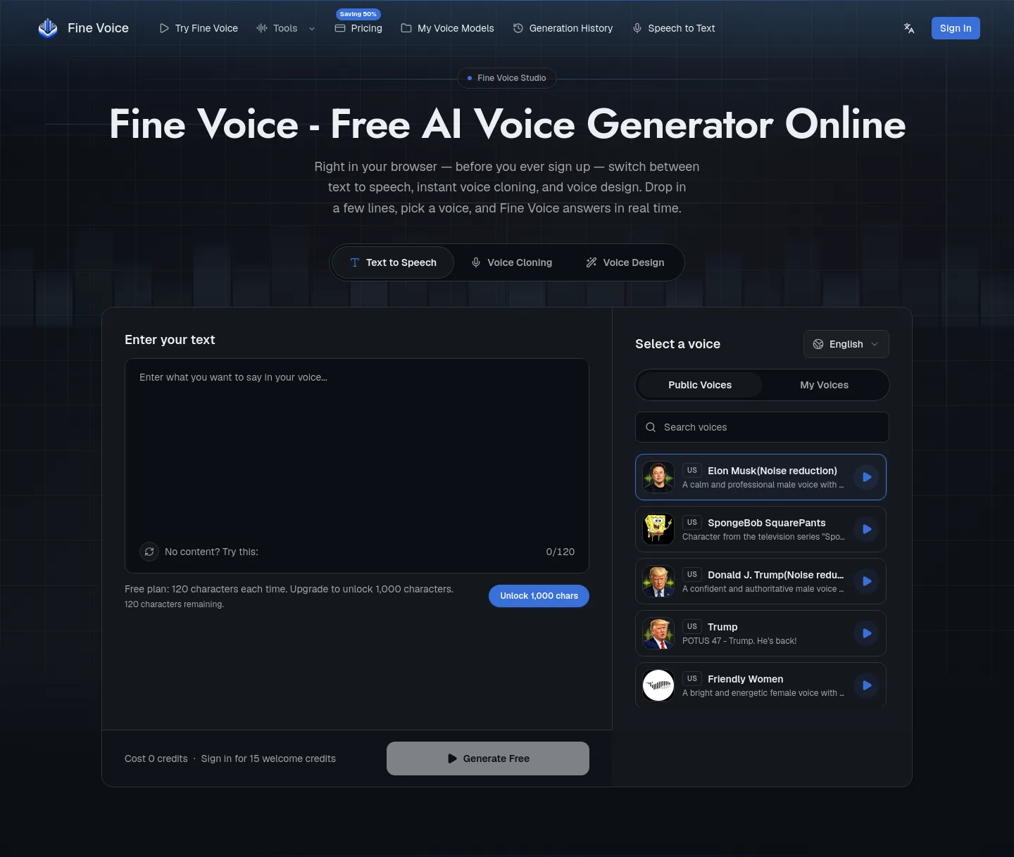 finevoice.org Hero section
