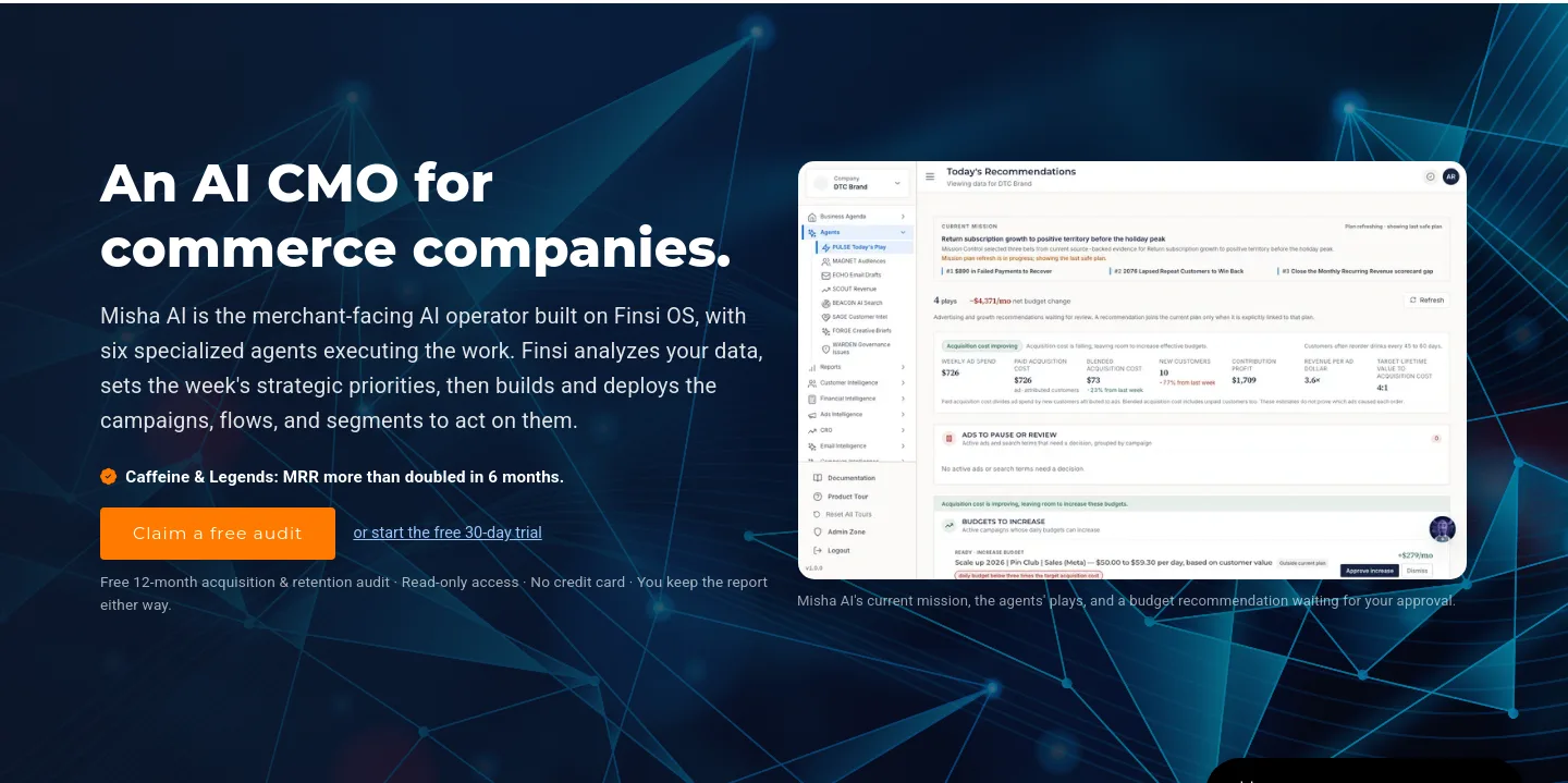 finsi.ai — a real Hero section