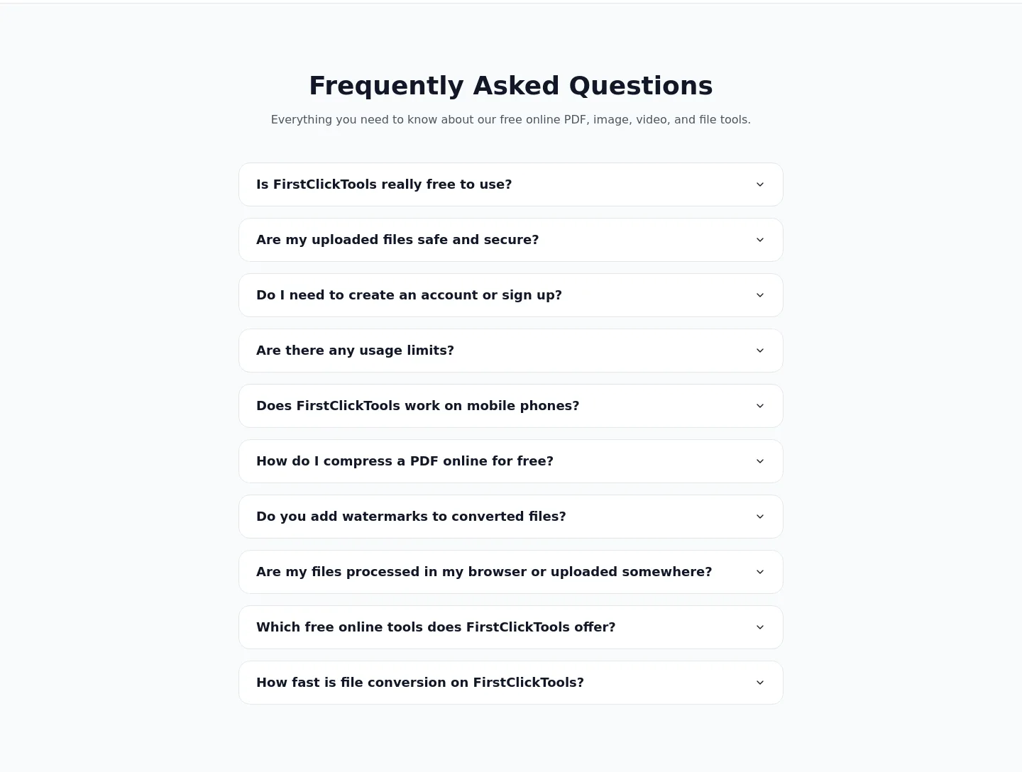 firstclicktools.com FAQ section