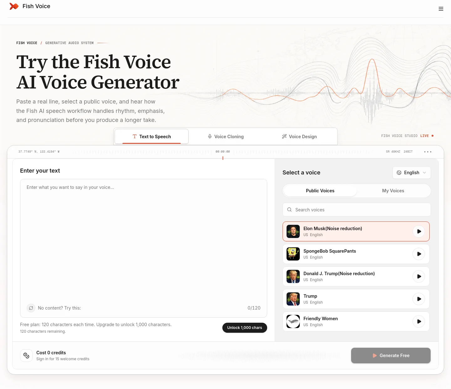 fishvoices.com — a real Hero section