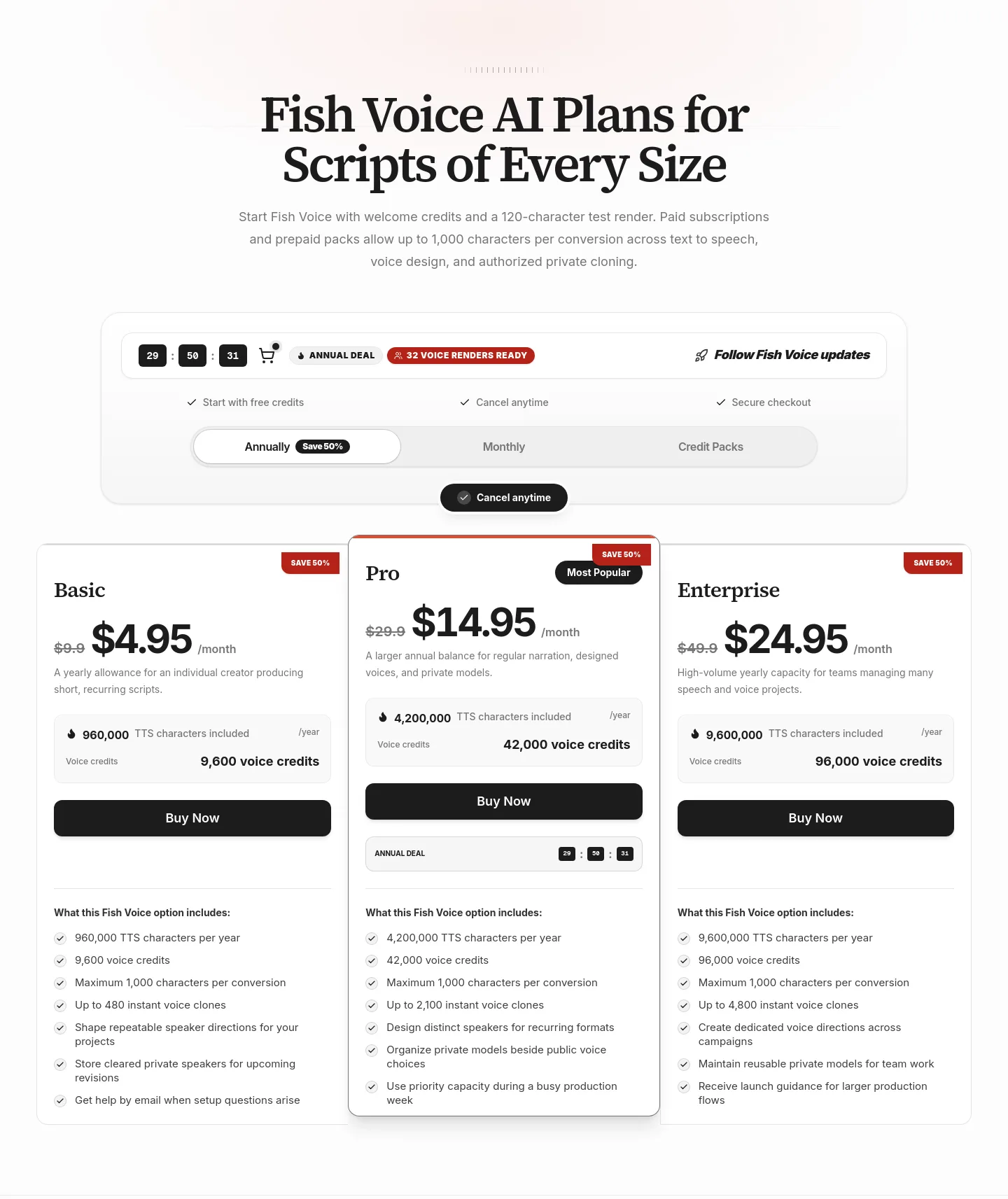 fishvoices.com Pricing section