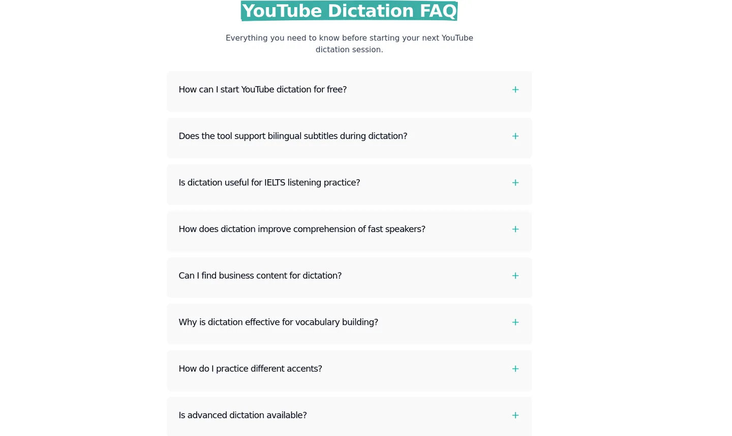 fluentdictation.com — a real FAQ section