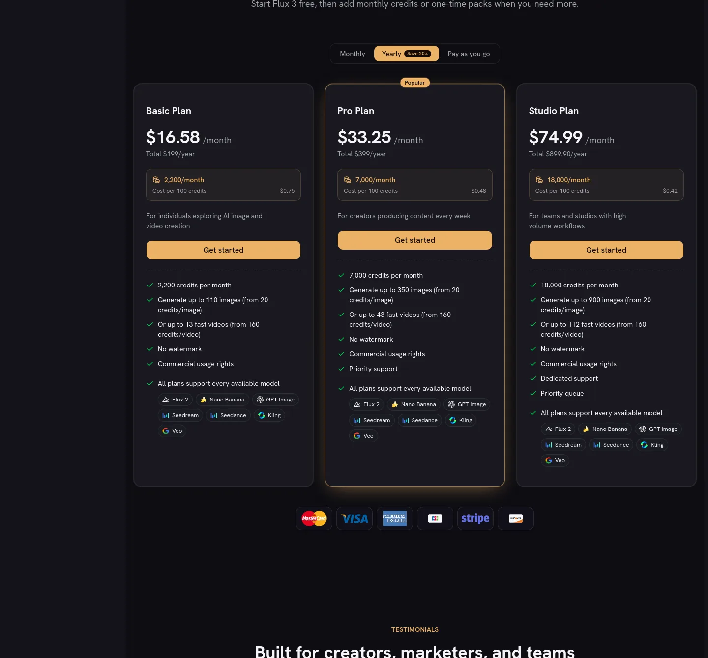 flux-3.co Pricing section