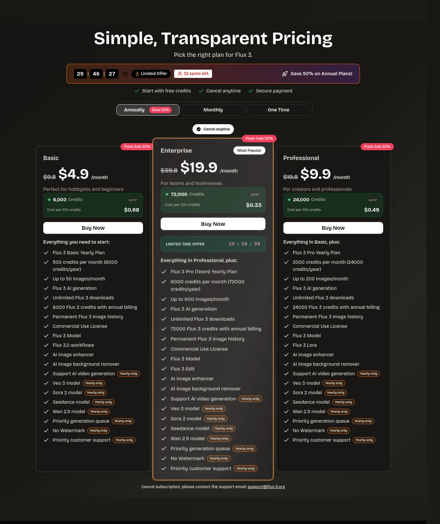 flux-3.org Pricing section